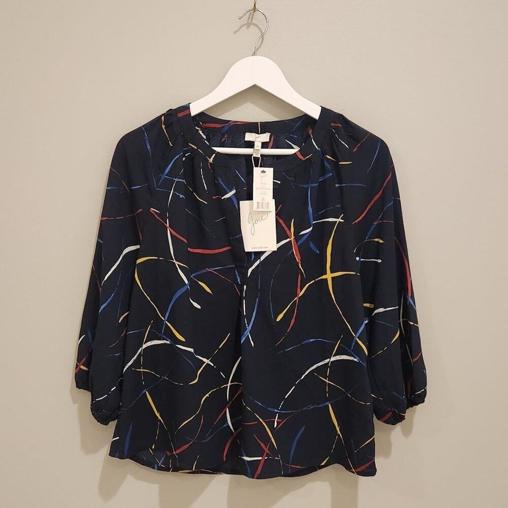 Joie 3/4 Sleeve Navy Pattern Blouse - Size XS